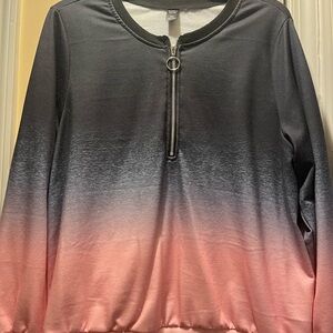 Women's Ombre Half-Zip Pullover Hoodie in Black and Pink